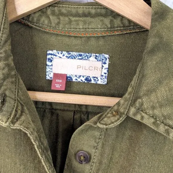 Anthropologie Pilcro Oxford Tunic Buttondown Shirt Olive Green Oversized XXS - Picture 5 of 7